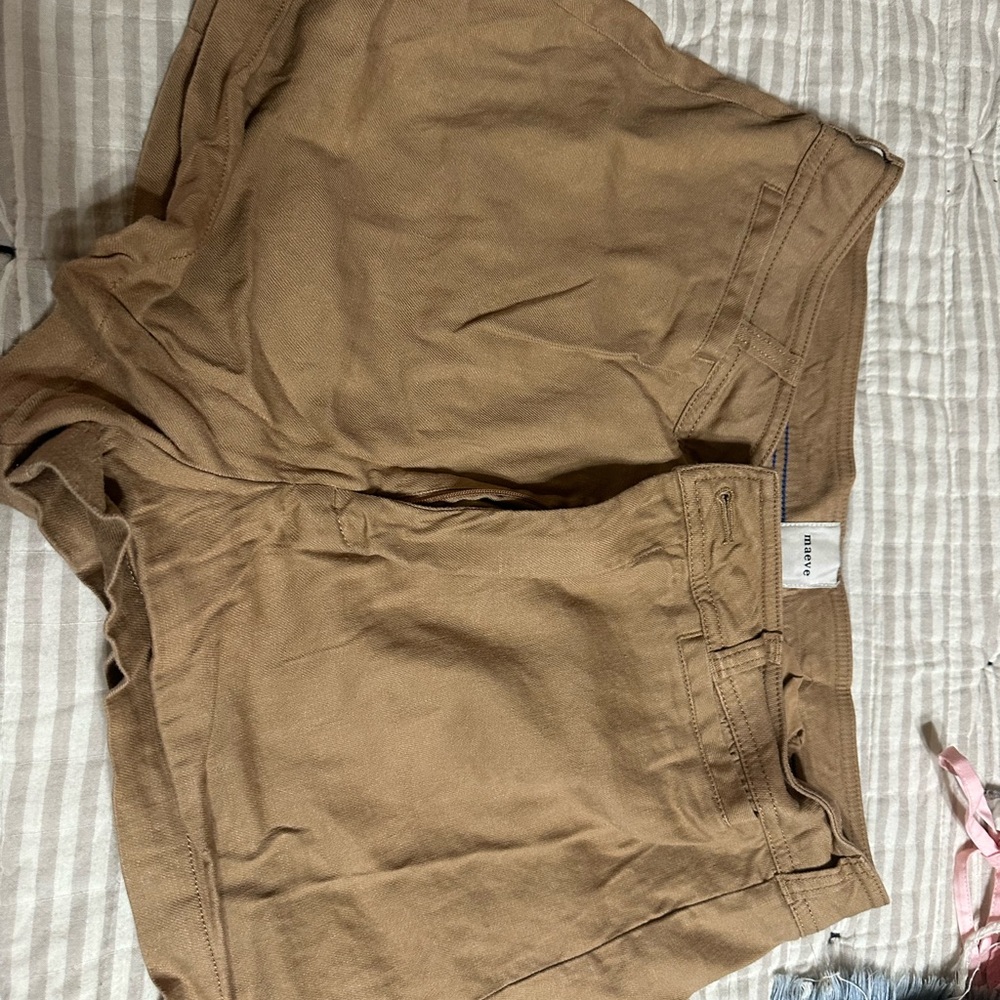 Maeve Tan Workwear Shorts with Contrast Stitching